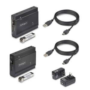 StarTech.com Kit Extensor de Consola por Fibra Óptica KVM DisplayPort - 4K 60Hz - Hasta 300m (Multimodo) - con 2 Módulos SFP+ de 10G Pre-Instalados - Hub USB de 3 Puertos HID
