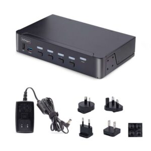 StarTech.com Switch Conmutador KVM DisplayPort de 4 Puertos - 8K60/4K144 - para Un Monitor - DP 1.4 - 2x USB 3.0 - 4x USB 2.0 HID - Botones y Teclas de Acceso Rápido - TAA