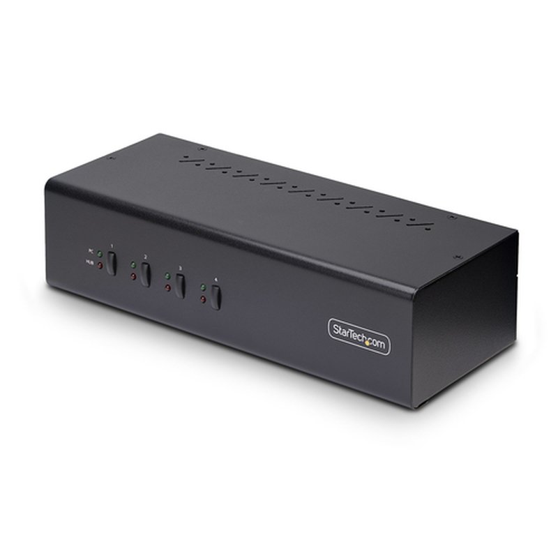 StarTech.com Switch Conmutador KVM de 4 Puertos y 2 Monitores DisplayPort - 4K 60Hz - Hub Ladrón 2 Puertos USB 5Gbps - 2x USB 2.0 HID - Teclas de Acceso Rápido y Botones - TAA