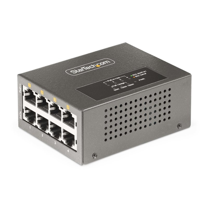 StarTech.com Switch PoE / PoE+ / PoE++ 802.3af/802.3at/802.3bt de 4 Puertos - 95W - 160W de Capacidad de Potencia - Inyector Power over 5/2.5/1G Ethernet Ethernet (NBASE-T) - sin Gestionar - para Carril DIN / Pared