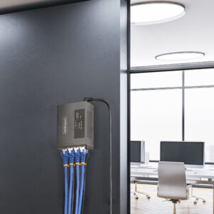 StarTech.com Switch PoE / PoE+ / PoE++ 802.3af/802.3at/802.3bt de 4 Puertos - 95W - 160W de Capacidad de Potencia - Inyector Power over 5/2.5/1G Ethernet Ethernet (NBASE-T) - sin Gestionar - para Carril DIN / Pared