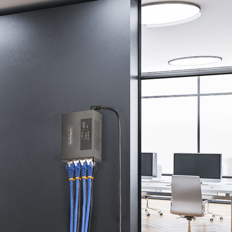 StarTech.com Switch PoE / PoE+ / PoE++ 802.3af/802.3at/802.3bt de 4 Puertos - 95W - 160W de Capacidad de Potencia - Inyector Power over 5/2.5/1G Ethernet Ethernet (NBASE-T) - sin Gestionar - para Carril DIN / Pared - Imagen 11