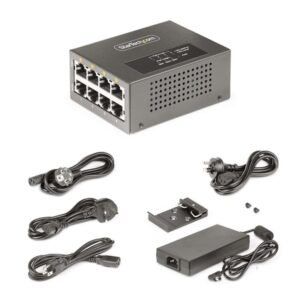 StarTech.com Switch PoE / PoE+ / PoE++ 802.3af/802.3at/802.3bt de 4 Puertos - 95W - 160W de Capacidad de Potencia - Inyector Power over 5/2.5/1G Ethernet Ethernet (NBASE-T) - sin Gestionar - para Carril DIN / Pared