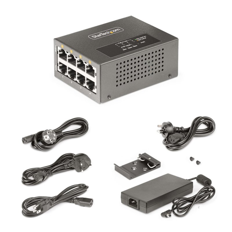 StarTech.com Switch PoE / PoE+ / PoE++ 802.3af/802.3at/802.3bt de 4 Puertos - 95W - 160W de Capacidad de Potencia - Inyector Power over 5/2.5/1G Ethernet Ethernet (NBASE-T) - sin Gestionar - para Carril DIN / Pared - Imagen 12