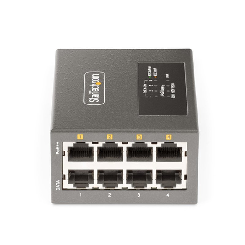 StarTech.com Switch PoE / PoE+ / PoE++ 802.3af/802.3at/802.3bt de 4 Puertos - 95W - 160W de Capacidad de Potencia - Inyector Power over 5/2.5/1G Ethernet Ethernet (NBASE-T) - sin Gestionar - para Carril DIN / Pared - Imagen 3