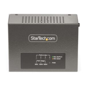 StarTech.com Switch PoE / PoE+ / PoE++ 802.3af/802.3at/802.3bt de 4 Puertos - 95W - 160W de Capacidad de Potencia - Inyector Power over 5/2.5/1G Ethernet Ethernet (NBASE-T) - sin Gestionar - para Carril DIN / Pared