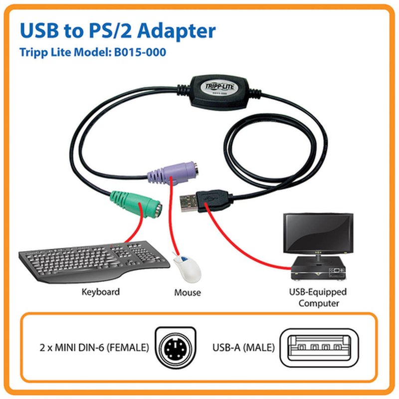 Tripp Lite B015-000 Adaptador USB a PS/2 para teclado y mouse - Imagen 2