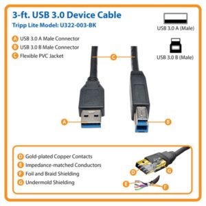 Alternative view of Tripp Lite U322-003-BK Cable para Dispositivo USB 3.0 SuperSpeed (AB M/M), Negro, 0.91 m [3 pies]