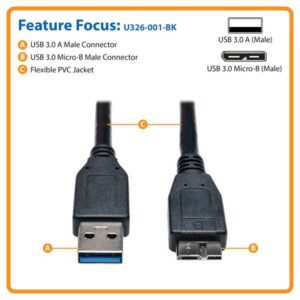 Alternative view of Tripp Lite U326-001-BK Cable para Dispositivo USB 3.0 SuperSpeed (A a Micro-B M/M), Negro, 0.3 m [1 pie]