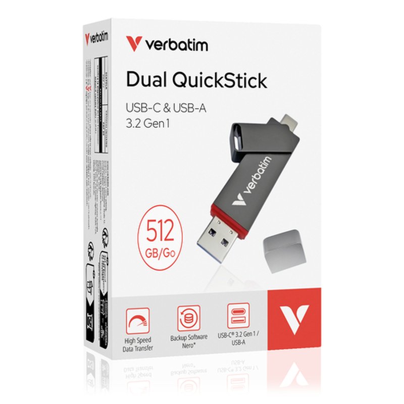 Verbatim Dual QuickStick unidad flash USB 512 GB USB Type-A / USB Type-C 3.2 Gen 1 (3.1 Gen 1) Gris Verbatim Dual QuickStick unidad flash USB 512 GB USB Type-A / USB Type-C 3.2 Gen 1 (3.1 Gen 1) Gris - Imagen 2