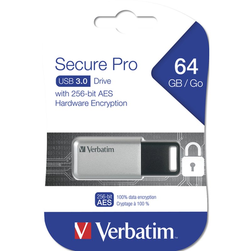 Verbatim Secure Pro - Unidad USB 3.0 de 64 GB - Plata Verbatim Secure Pro - Unidad USB 3.0 de 64 GB - Plata - Imagen 3