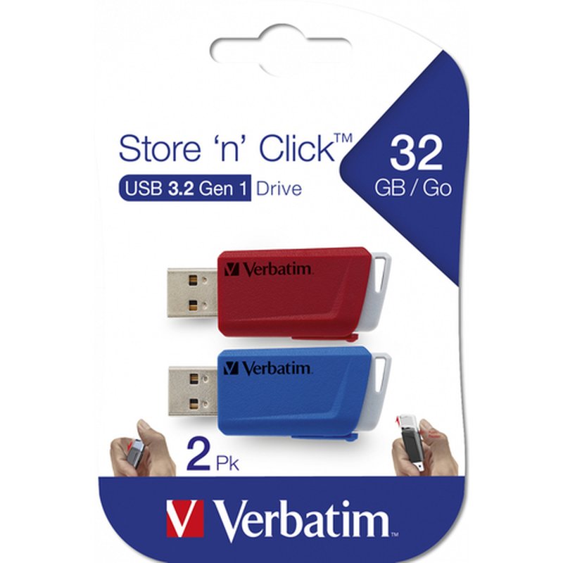 Verbatim Store 'n' Click - Unidad USB 3.2 GEN1 - 2x32 GB, Rojo/Azul Verbatim Store 'n' Click - Unidad USB 3.2 GEN1 - 2x32 GB, Rojo/Azul - Imagen 4