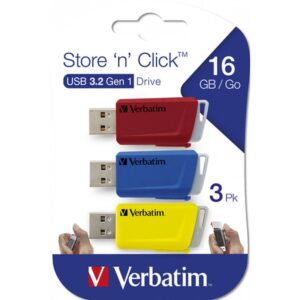 Alternative view of Verbatim Store 'n' Click - Unidad USB 3.2 GEN1 - 3x16 GB, Rojo/Azul/Amarillo