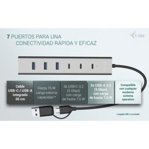 i-tec USB-C/USB-A Charging Metal HUB 7 port (3x USB-C, 4x USB-A) i-tec USB-C/USB-A Charging Metal HUB 7 port (3x USB-C, 4x USB-A)