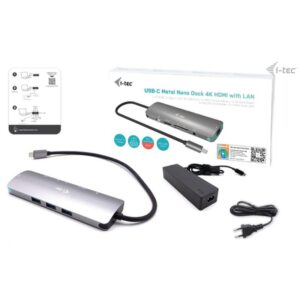 i-tec USB-C Metal Nano Docking Station 4K HDMI LAN with Power Delivery 100W + Universal Charger 100W