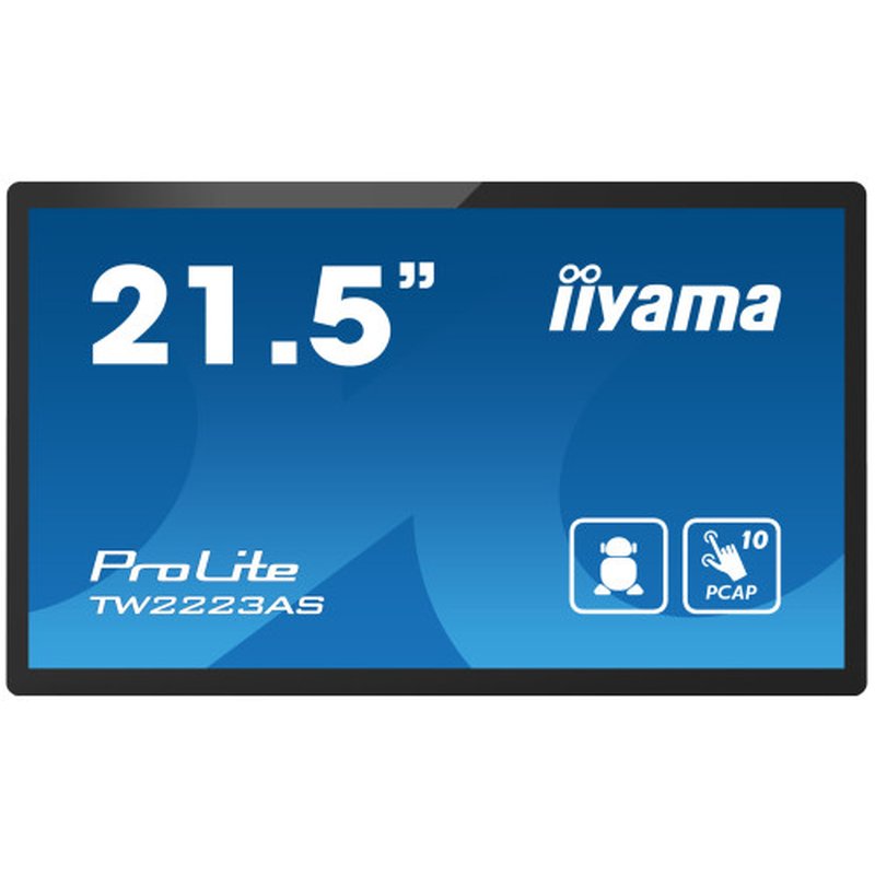 iiyama TW2223AS-B2 pantalla de señalización Panel plano interactivo 54,6 cm (21.5") Wifi 400 cd / m² Full HD Negro Pantalla táctil Procesador incorporado Android 12 24/7