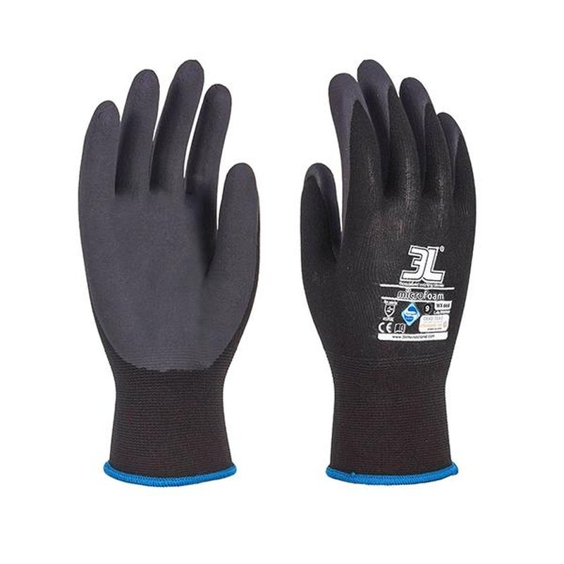 3L Guantes Microfoam - Color negro - Talla 10