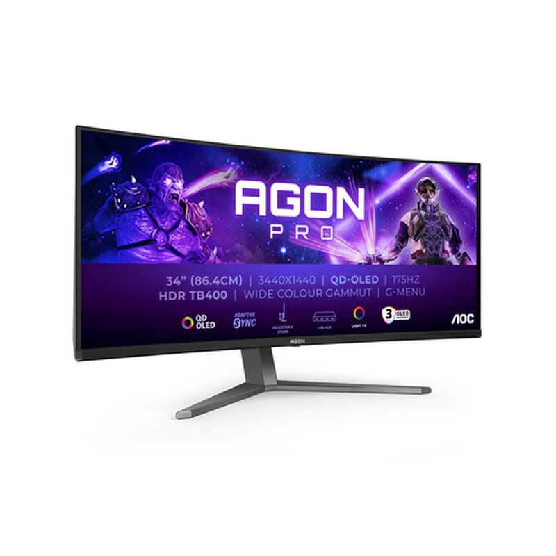 AOC AGON PRO AG346UCD pantalla para PC 86,4 cm (34") 3440 x 1440 Pixeles Wide Quad HD QD-OLED Negro, Gris