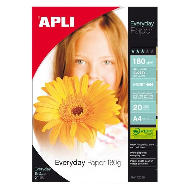 APLI Paq.20h papel fotografico Everyday Apli glossy 180g A4