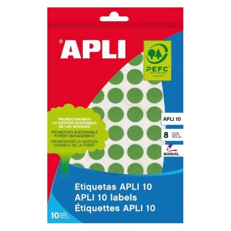 APLI Paq.320 etiquetas escritura manual redondas 19mm verde