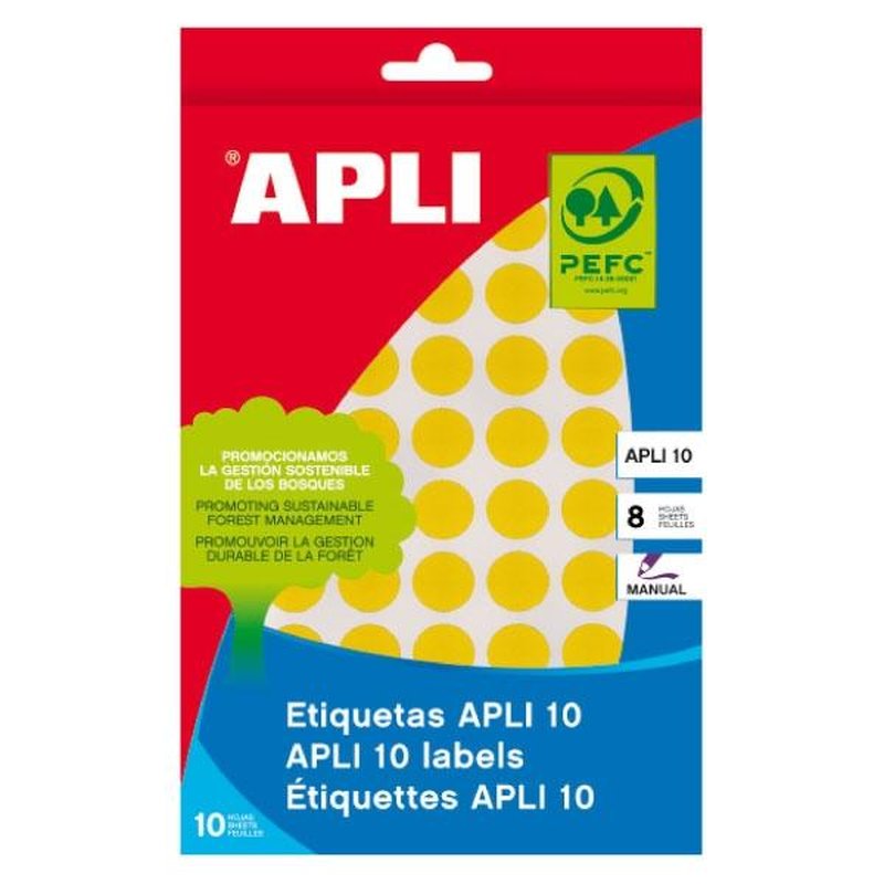 APLI Paq.616 etiquetas escritura manual redondas 13mm amarillo