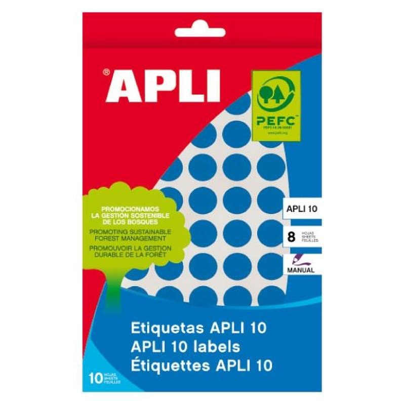 APLI Paq.616 etiquetas escritura manual redondas 13mm azul