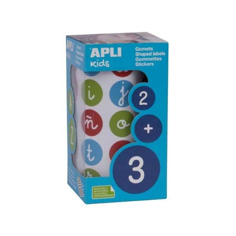 APLI R.900 GOMETS REMOVIBLES CIRCULARES LETRAS MINUSCULAS DIAM 20MM MULTICOLOR