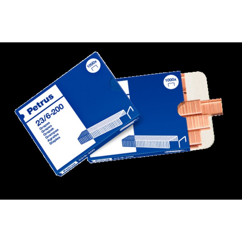 CAJA DE 1000 GRAPAS TIPO 23/6 - 200 COBREADAS PARA GRAPADORAS DE ESCOLARES/OFICINA PETRUS 23600