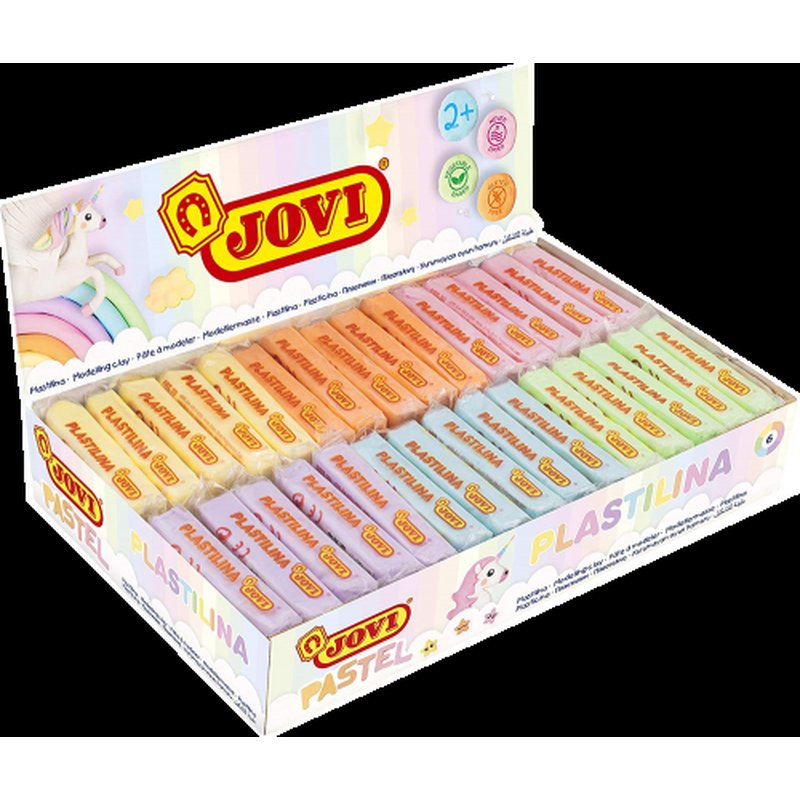 CAJA EXPOSITORA 30 PASTILLAS PLASTILINA 50 G COLORES PASTEL (5 UDS X 6 COLORES)  JOVI 70P