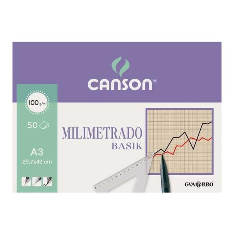 CANSON BLOC ENCOLADO PAPEL MILIMETRADO BASIK 50H 100G A3 CANSON BLOC ENCOLADO PAPEL MILIMETRADO BASIK 50H 100G A3