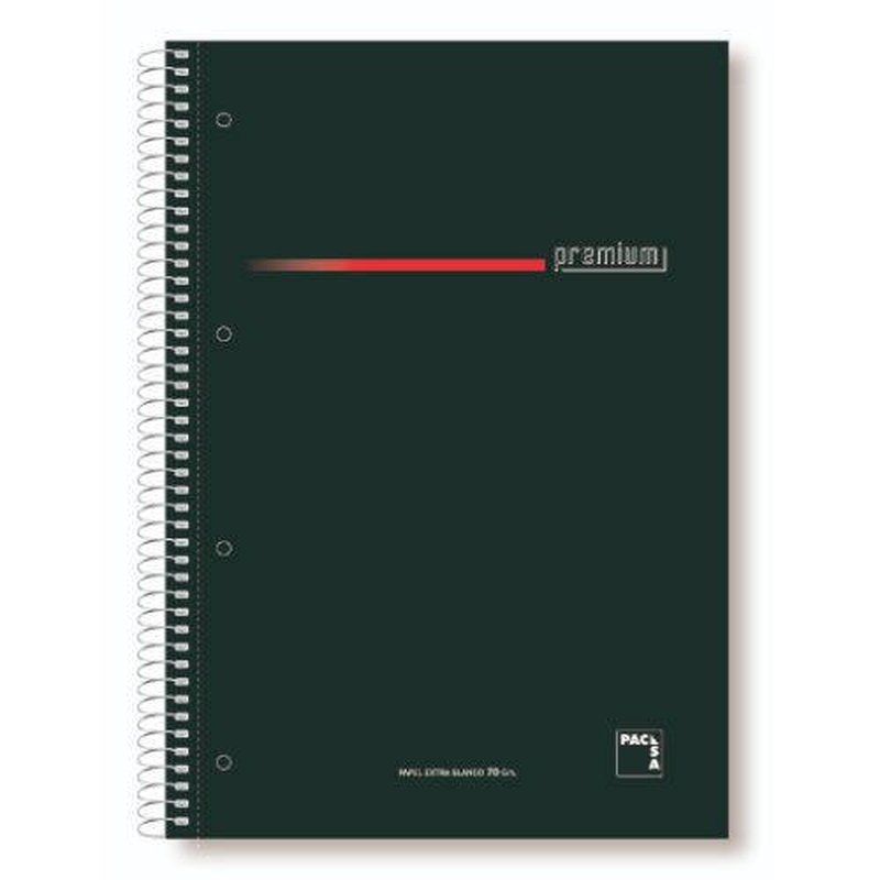 CUADERNO SERIE PREMIUM TAPA EXTRA DURA 70 GRS. A-4 (210X297MM.) MICROPERFORADO 160 HOJAS CUADRÍCULA 5X5 + GRECA NEGRO PACSA 16396