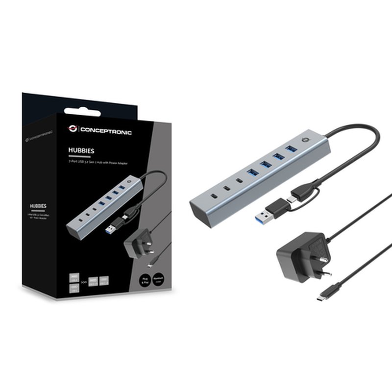 Conceptronic HUBBIES20GP hub de interfaz USB 3.2 Gen 1 (3.1 Gen 1) Type-C 5000 Mbit/s Gris - Imagen 4