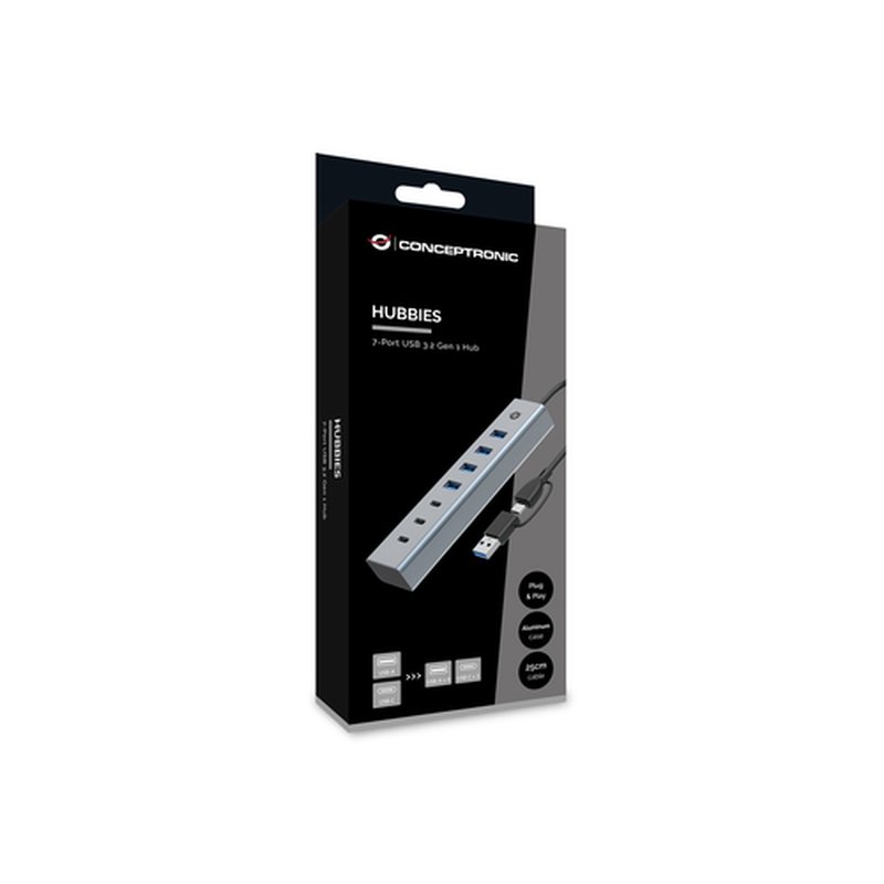 Conceptronic HUBBIES20G hub de interfaz USB 3.2 Gen 1 (3.1 Gen 1) Type-C 5000 Mbit/s Gris Conceptronic HUBBIES20G hub de interfaz USB 3.2 Gen 1 (3.1 Gen 1) Type-C 5000 Mbit/s Gris - Imagen 4