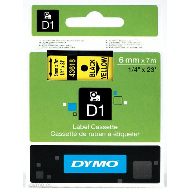 D1 - CINTAS DYMO 6MMX7M NEG/AMAR D1 - CINTAS DYMO 6MMX7M NEG/AMAR