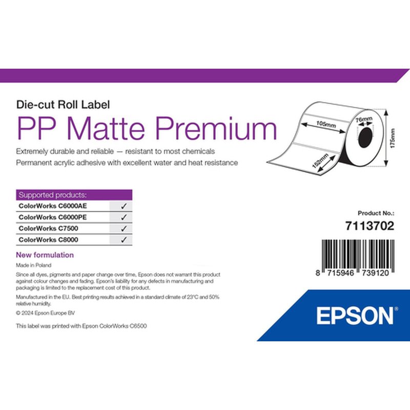 Epson 7113702 etiqueta de impresora Blanco Etiqueta para impresora autoadhesiva Epson 7113702 etiqueta de impresora Blanco Etiqueta para impresora autoadhesiva