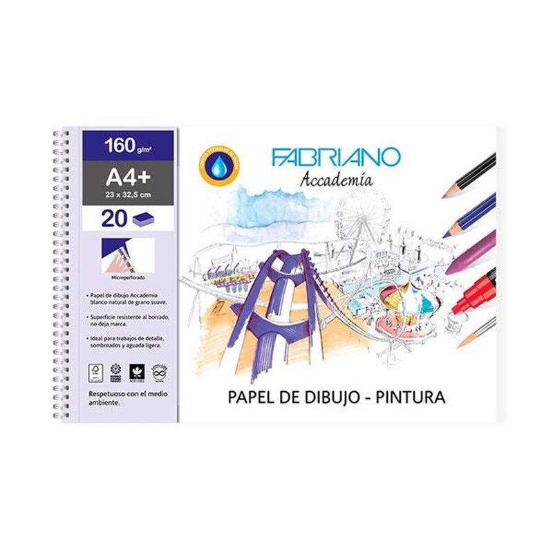 FABRIANO BLOC MICROPERFORADO DIBUJO Y PINTURA 20H 160G A4+ FABRIANO BLOC MICROPERFORADO DIBUJO Y PINTURA 20H 160G A4+