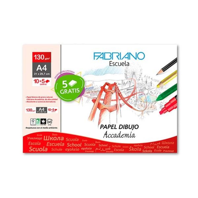 FABRIANO PAQ.10 LAMINAS DIBUJO 130G A4 FABRIANO PAQ.10 LAMINAS DIBUJO 130G A4