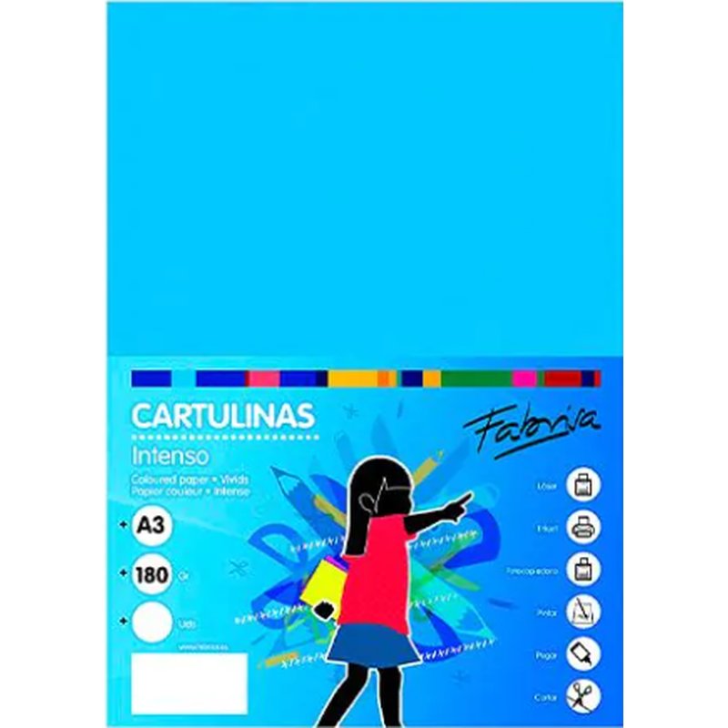 FABRISA Pack de 50 Cartulina 180gr A3 azul turquesa FABRISA Pack de 50 Cartulina 180gr A3 azul turquesa