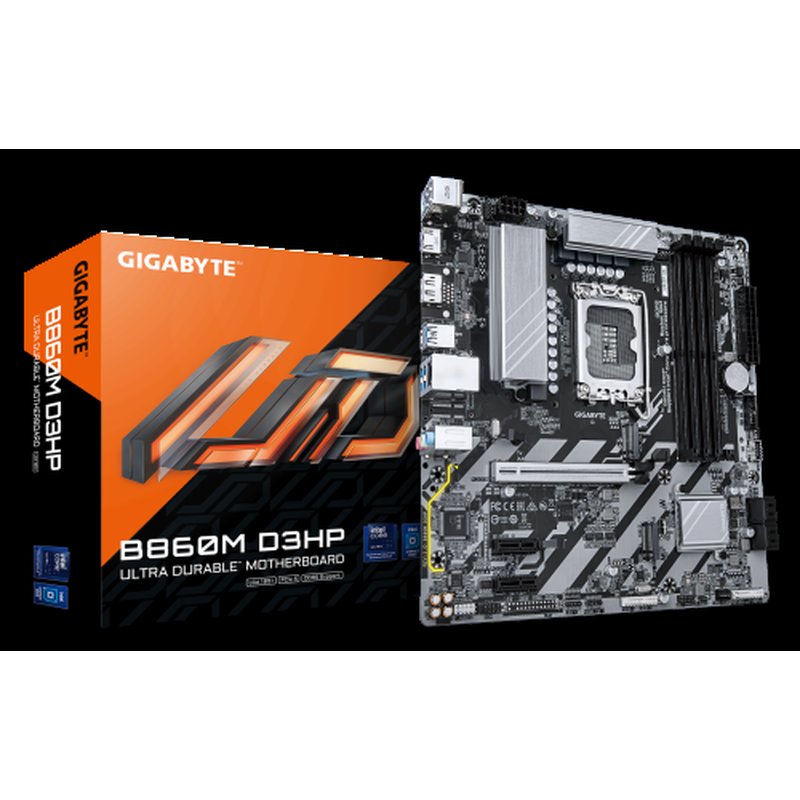 GIGABYTE B860M D3HP Placa base - CPUs Intel Core Ultra, VRM de 4+1+2+1 fases, hasta 9066MHz DDR5, 2xPCIe 4.0 M.2, LAN GbE, USB 3.2 Gen 1