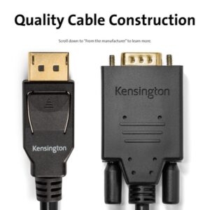 Kensington Cable unidireccional pasivo DisplayPort 1.2 (M) a VGA (M), 1,8 m Kensington Cable unidireccional pasivo DisplayPort 1.2 (M) a VGA (M), 1,8 m