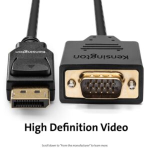 Kensington Cable unidireccional pasivo DisplayPort 1.2 (M) a VGA (M), 1,8 m Kensington Cable unidireccional pasivo DisplayPort 1.2 (M) a VGA (M), 1,8 m