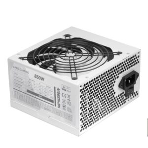 Mars Gaming MPIII850, Fuente Alimentación PC ATX 850W, 5 Años de Garantía, 85% Eficiencia, Sistema Digital APFC, Ventilador FDB 120mm AI-RPM, Tecnologías DC-DC y SMD, Cables Planos Extralargos, Blanco
