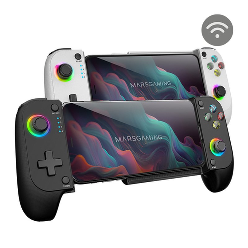 Mars Gaming MGPX, Gamepad Bluetooth 5.0 2en1, RGB Neon, Vibración Dual y Función Turbo, Soporte Smartphone Hasta 6.8", Mando Multifunción Compatilidad PC, Android, iOS y Consolas, USB-C y Funda, Blanco - Imagen 2