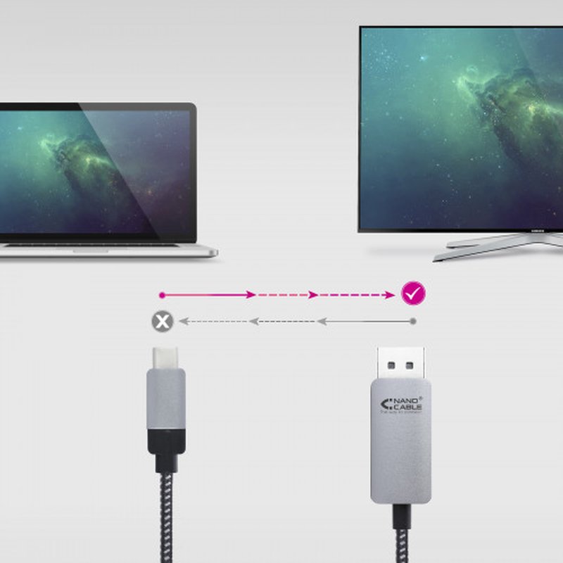 Nanocable 10.15.5002 adaptador de cable de vídeo 1,8 m USB Tipo C DisplayPort Aluminio, Negro - Imagen 5