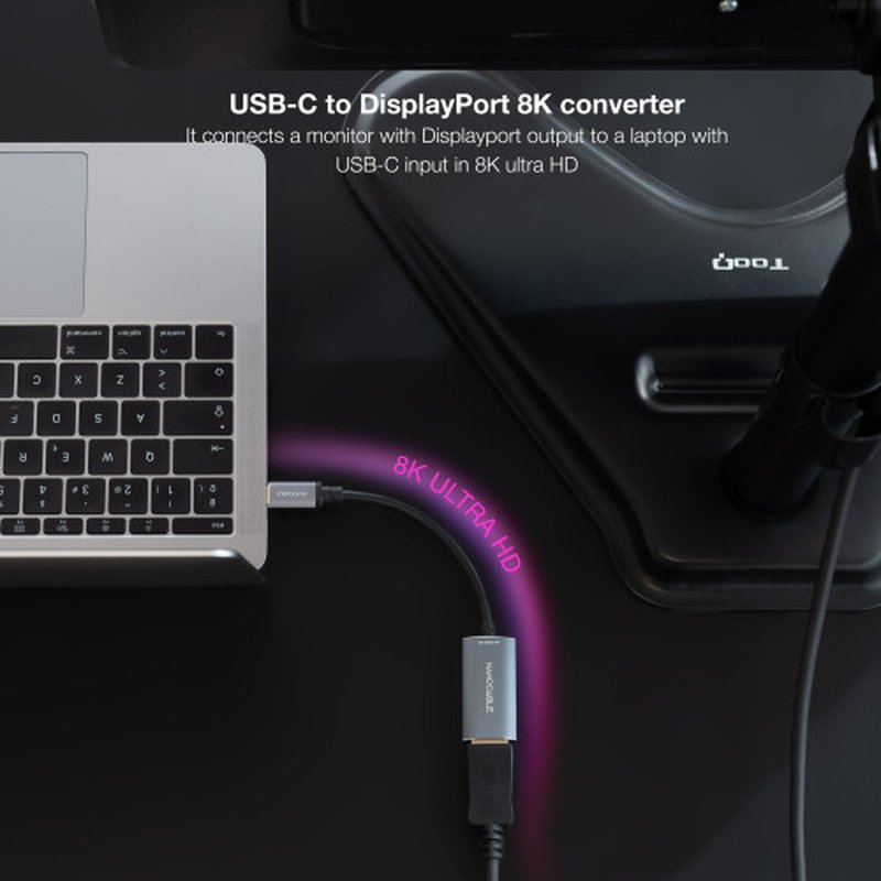 Nanocable Conversor USB-C a DisplayPort 8K Aluminio, 15 cm, Gris - Imagen 4