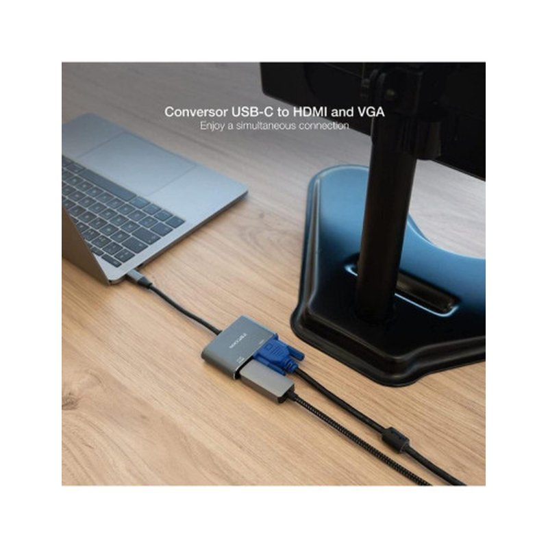 Nanocable Conversor USB-C a HDMI/VGA 15 cm, Gris - Imagen 2