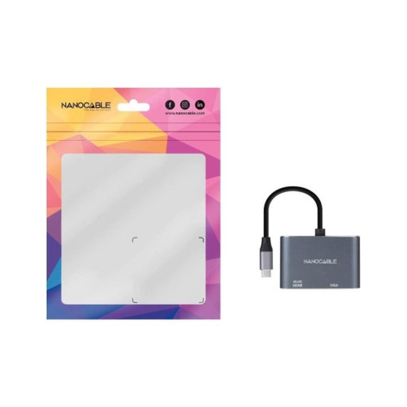 Nanocable Conversor USB-C a HDMI/VGA 15 cm, Gris - Imagen 3