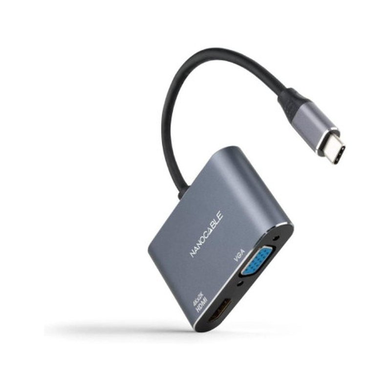 Nanocable Conversor USB-C a HDMI/VGA 15 cm, Gris - Imagen 4