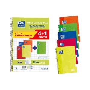 OXFORD PAQ.4+1 CUADERNOS TAPA EXTRADURA 80H 90G CUADRICULA 4X4 FOLIO COLORES VIVOS