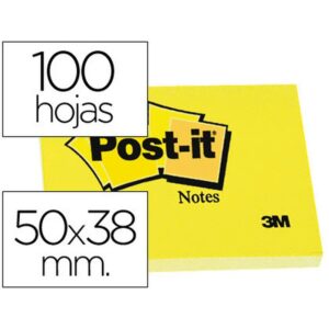PACK 12 BLOCS 100 HOJAS NOTAS ADHESIVAS 38X51MM CANARY YELLOW SIN ENCELOFANADO INDIVIDUAL 653-E POST-IT 7100290163